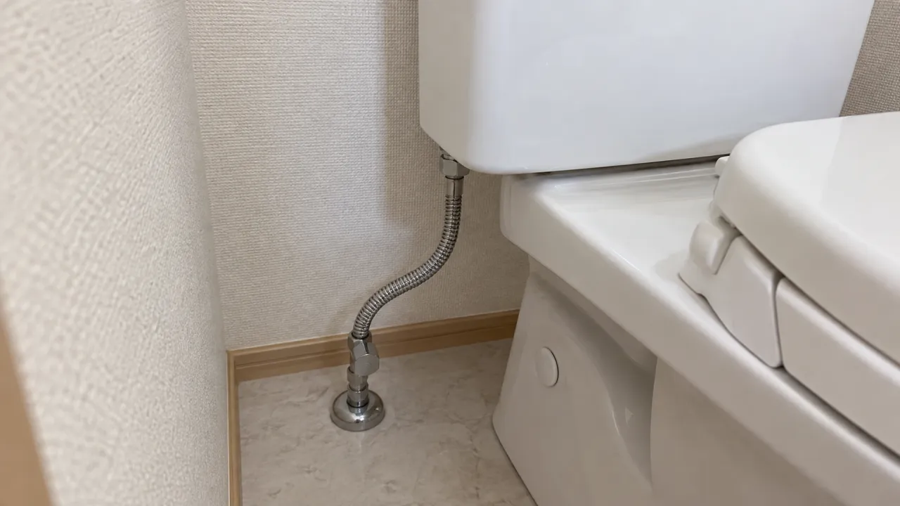 トイレタンク脇の給水管と床の位置関係