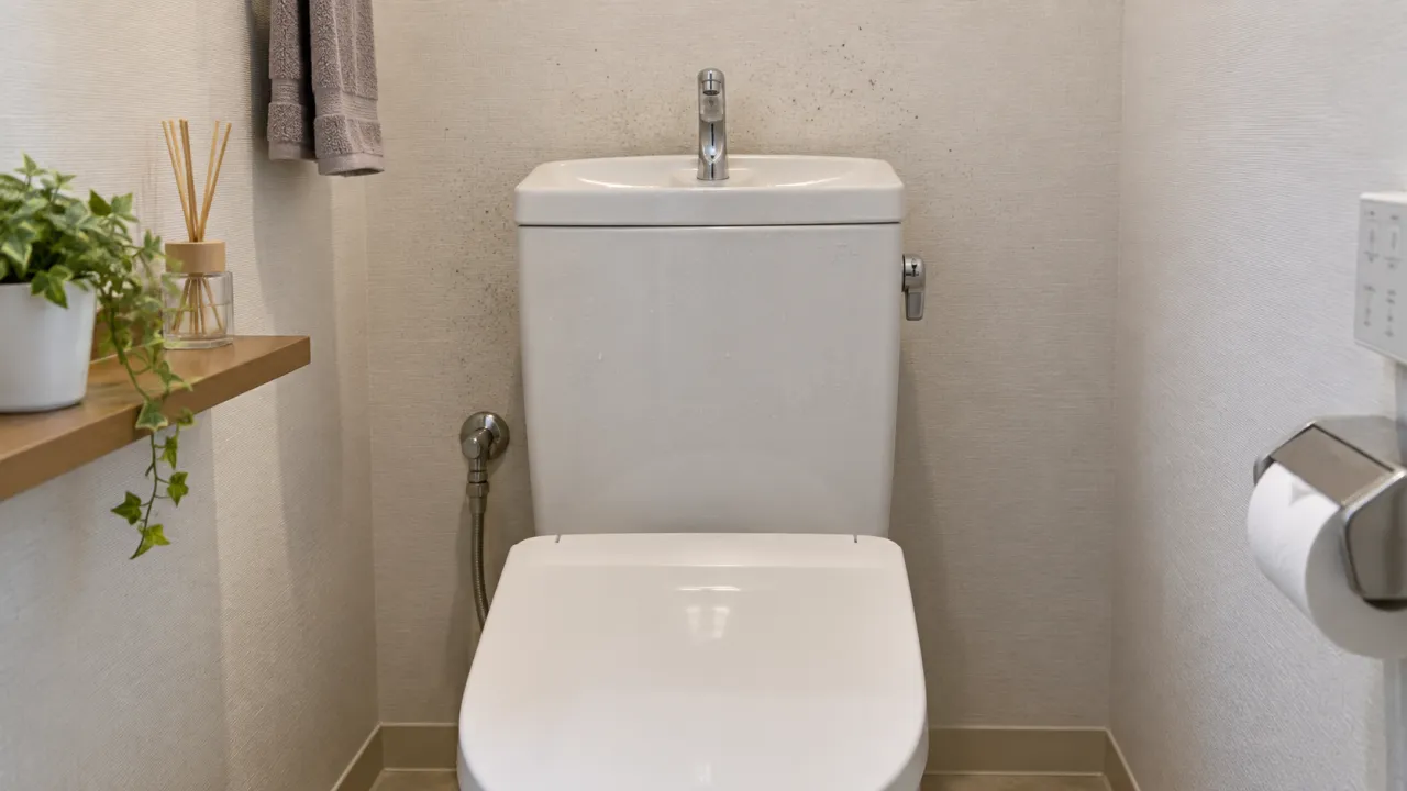 清潔なトイレ室内と相談内容を記録するノート