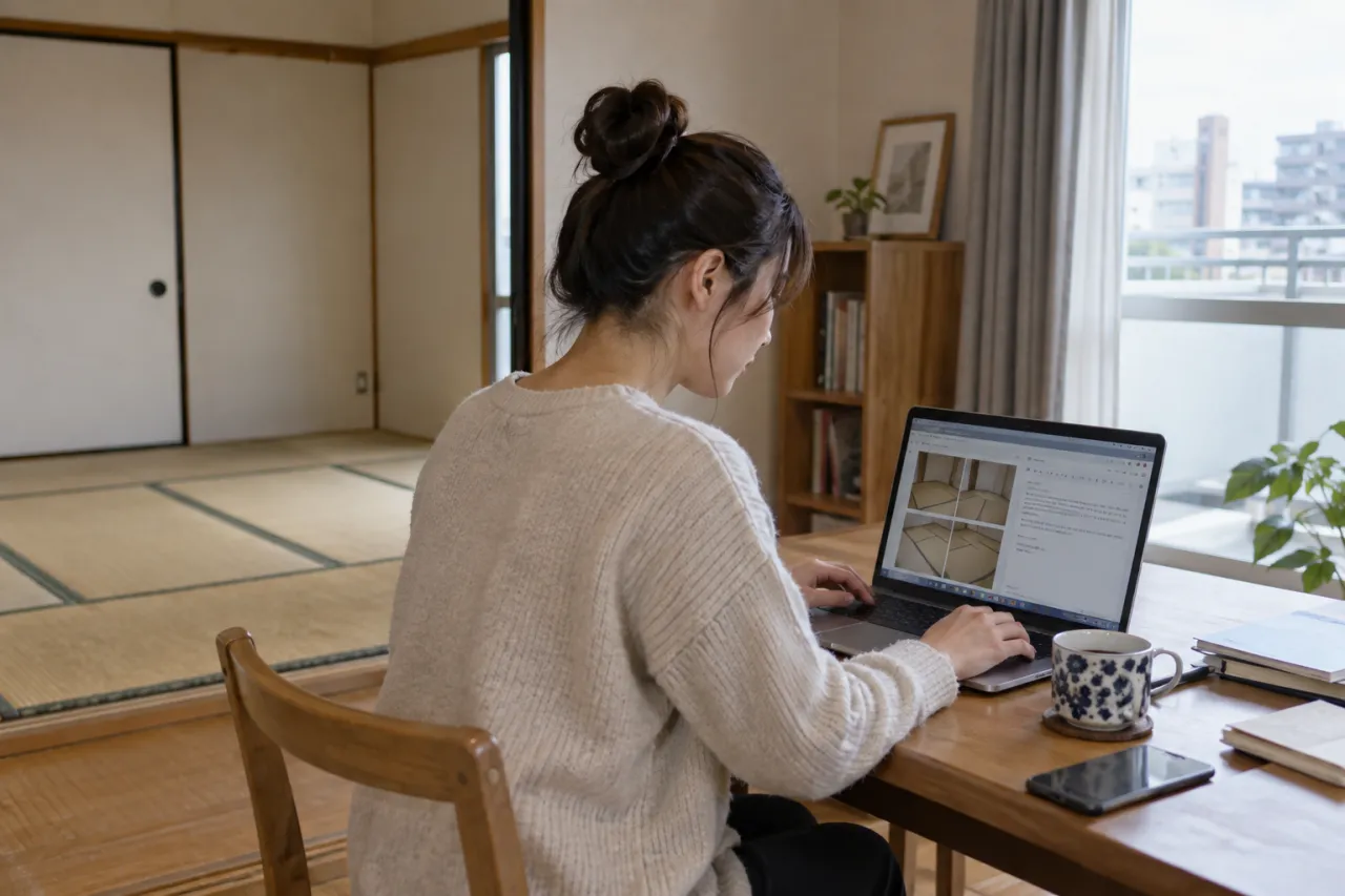 畳の写真を整理して管理会社へ連絡する入居者