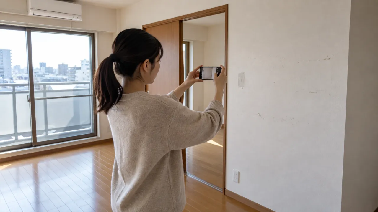 賃貸住宅の壁の状態を写真に残す入居者