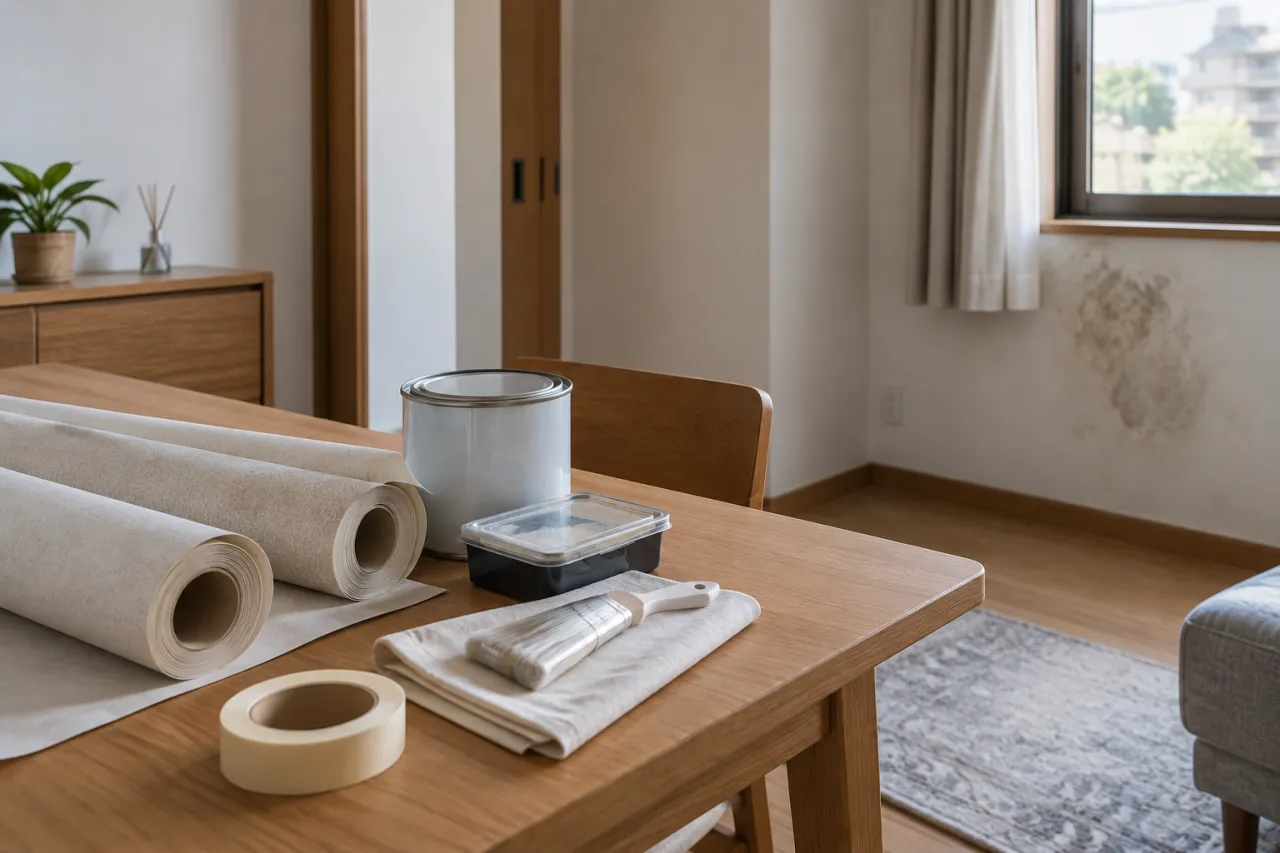 改装した壁と換気口を撮影する入居者