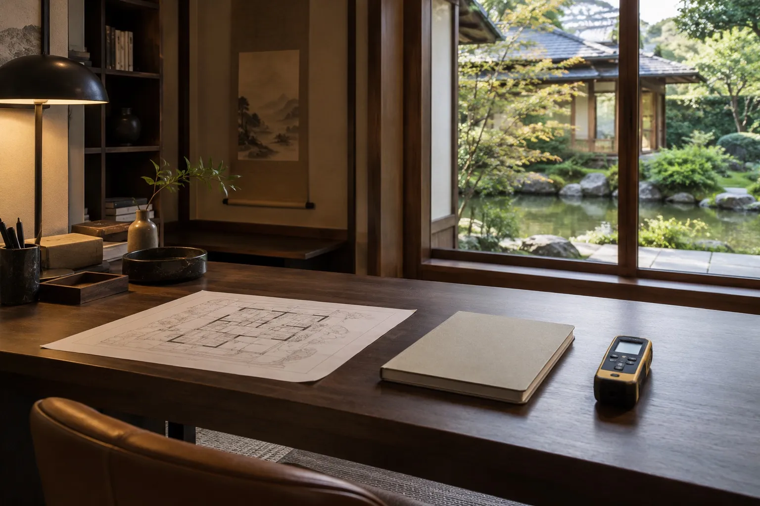 管理者が間取りと記録を確認する机のイメージ