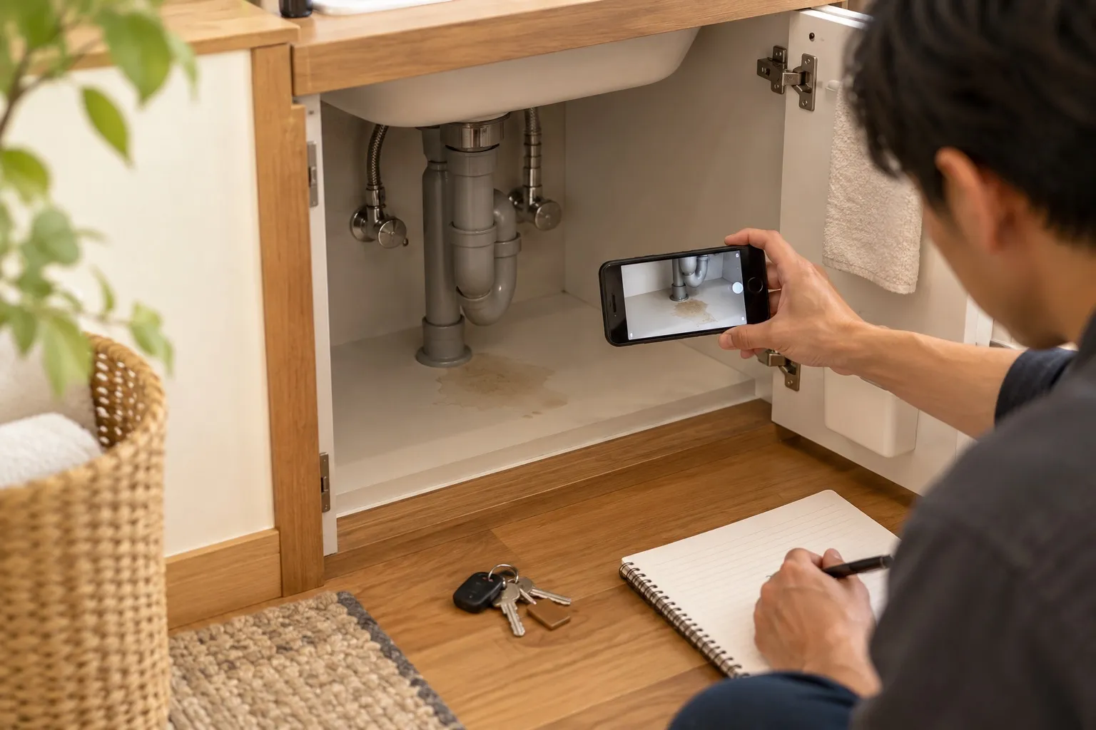 住宅の水まわりと写真付き点検記録を作成するイメージ